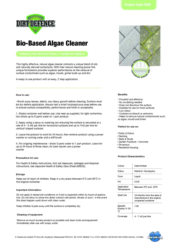 Bio Based Algae Cleaner Datasheet PDF 